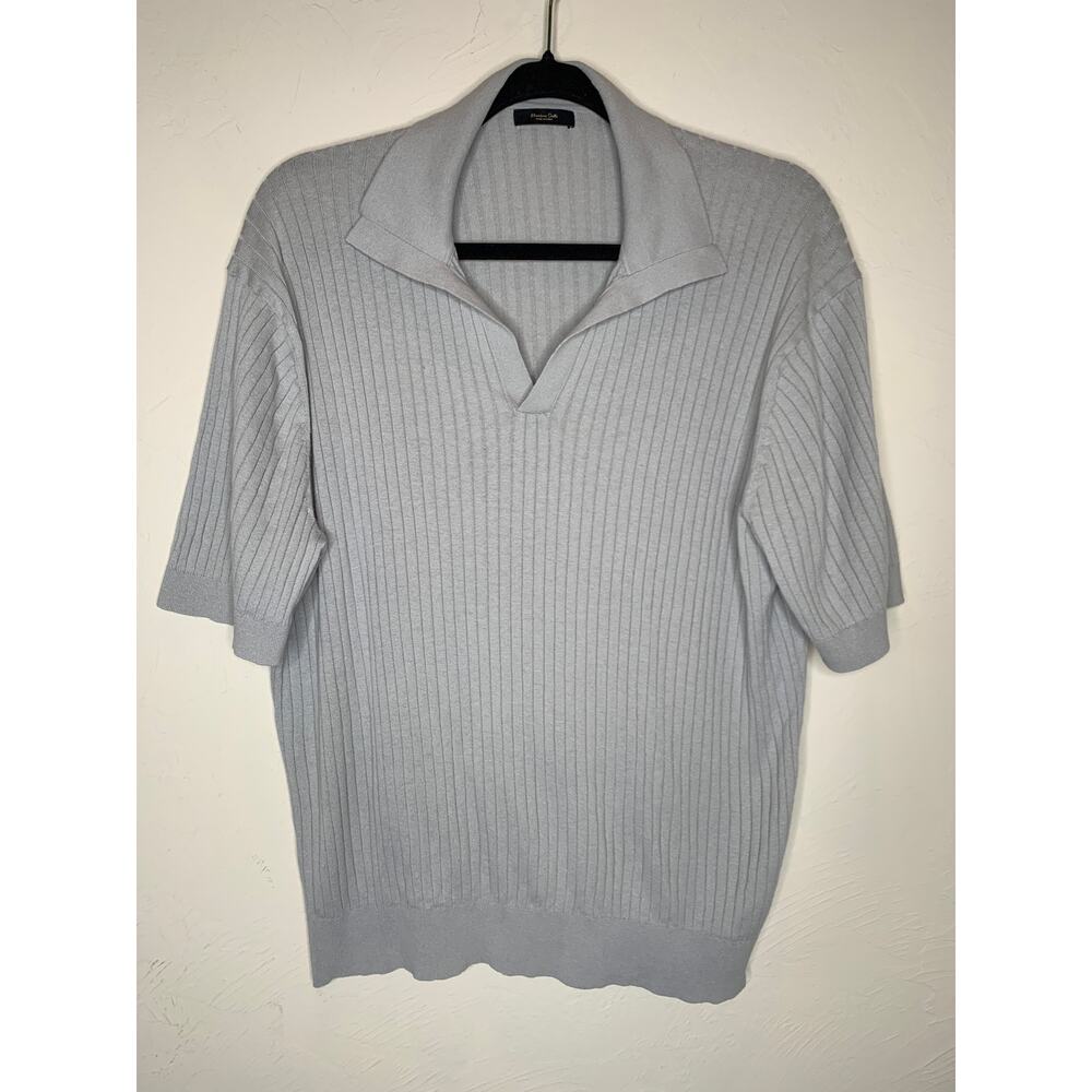 Massimo Dutti Light Gray Ribbed Polo Sweater Sz XL